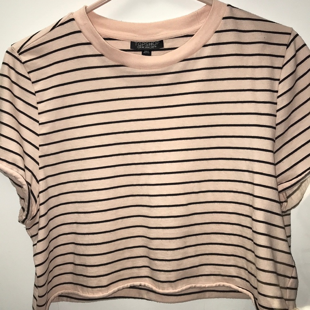 (top shop) pink and black striped crop top